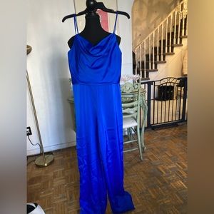Liv Foster cobalt blue  sleeveless satin cowl neck jumpsuit